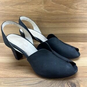 Reinhard Plank Womens Heels Size 8 M Black Nubuck Block Heel Slingback